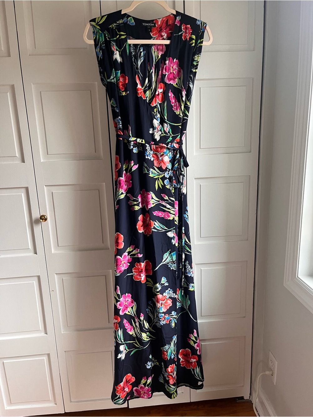 Yumi Kim Navy Floral Wrap Maxi Dress with Pink & Red Blooms